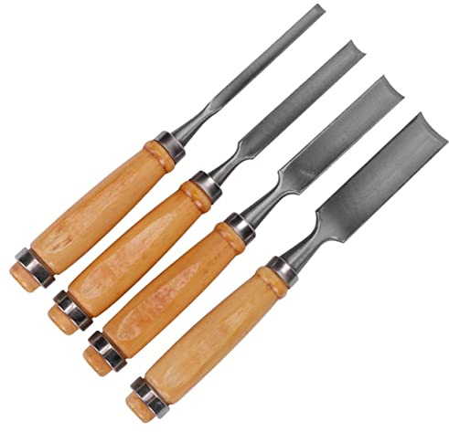 Veemoon Kit de Sculpture sur Bois 4 Ciseaux Semi-circulaires en Bois et Acier Outils Résistants aux Chocs