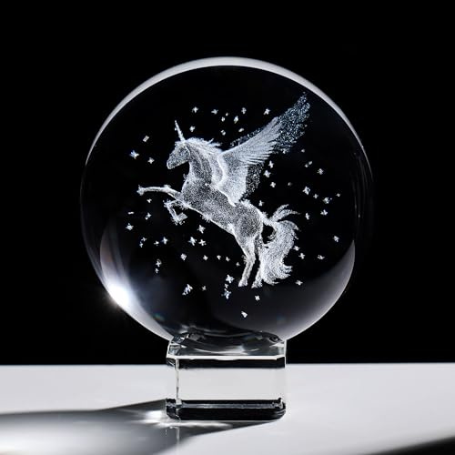 Ornalrist Pisapapeles con bola de cristal grabada en 3D de 6 cm con soporte, caballo volador de cristal, adorno coleccionable para el hogar, regalos de Navidad y cumpleaños para mujeres y amigas