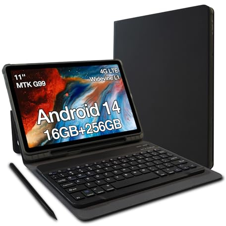AGM Android 14 Tablet mit Tastatur + Stift, 16(8+8) GB RAM+256GB ROM/TF 2TB, 11'' FHD Display, MTK G99, WLAN, 50MP+8MP/Widevine L1/GPS/Kompass/OTG/Hülle/G-AI