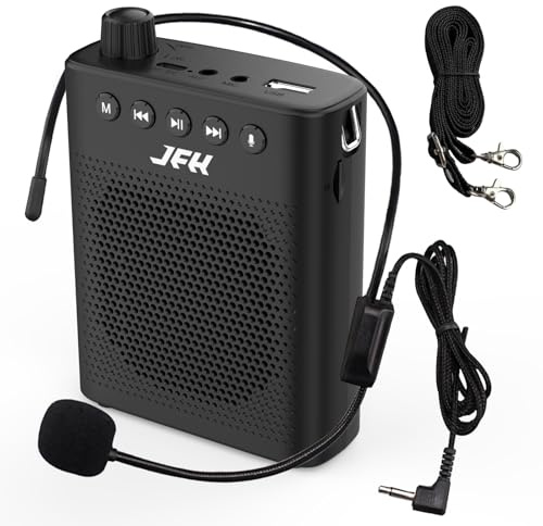 JFH Amplificador de voz para profesores, mini amplificador de voz con micrófono con cable, megáfono portátil, sistema de auriculares para enseñar y hablar, compatible con reproducción de música