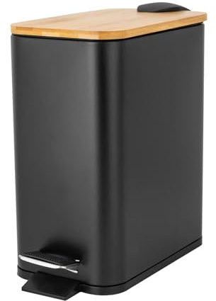 Zalydala Poubelle à pédale de 5 l, avec couvercle, petite poubelle fine avec système d'abaissement automatique Softclose et seau intérieur amovible, cuisine, salle de douche