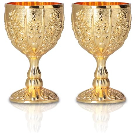 KOMUNJ 2Pcs Mittelalterlicher Kelch, Kelch Becher Vintage Goldener Kelch, Der Heilige Gral Kelch, Vintage Weinglas, Der Goldene Schöner Weinbecher, Handgemachte Geprägte Blume Kelch Schnaps Becher