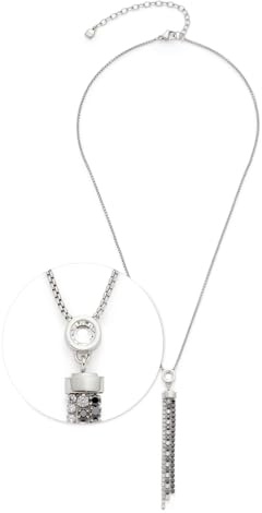 JEWELS BY LEONARDO Atura 024316 Short Chain Necklace in Silver-Coloured Stainless Steel, Clear and Black Cubic Zirconia Stones on Three Movable Strands, 42-47 cm Length, Jewellery Gift