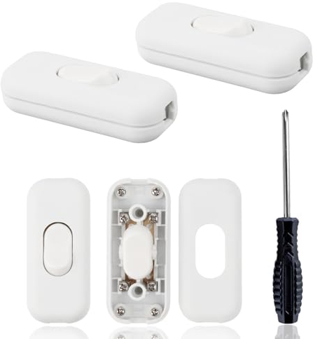 Lhdfyqt 4 Stück Schnurschalter 6A 250V, Zwischenschalter Weiß, Inline Schalter für Lichtschalter im Büro und Zuhause