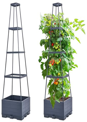 GENMOUS Raised Garden Bed with Tomato Planter Box Trellis, 56'' Tomato Cages for Garden, Tomato Planter Cage for Patio for Climbing Plants Vegetable Vine Flowers Outdoor & Indoor, 2 Pack