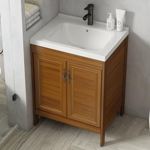 HARELA Mobiletto per bagno con lavandino in ceramica, Mobiletto Sottolavello Cucina con Rubinetto, Lavatoio con Mobile, per garage, ristorante, cucina, lavanderia(60x40cm/23.6x15.7in)