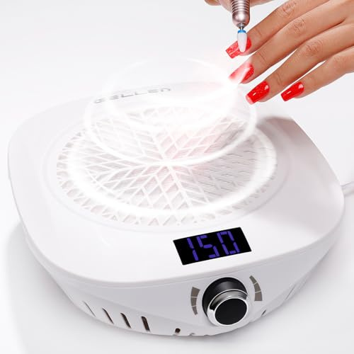 Gellen Colector de polvo de uñas con pantalla LED, potente ventilador de succión de 4000 RPM con filtro reutilizable, aspiradora de uñas ergonómica suave para tecnología de uñas acrílicas, hogar y