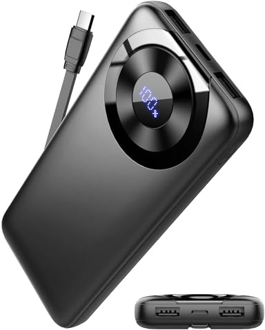 Power Bank Bateria Externa 10000mAh, 3A Carga Rapida Bateria Portatil USB-C in&out con 4 Salidas, Cargador Portatil con Cable Integrado para iPhone 11/15/12/13/14/16, xiaomi, Samsung, Tabletas y más