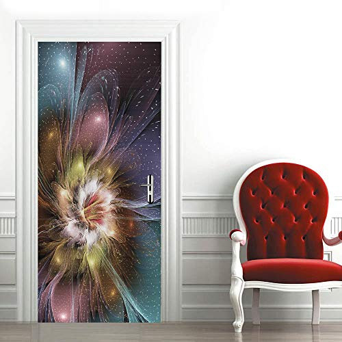 Türaufkleber Sternennacht Blumen Türtapete Selbstklebend Türposter Kinderzimmer Fototapete Türfolie Poster Tapete Türaufkleber 3D Decoration Aufkleber PVC Selbstklebend B85 x H205cm