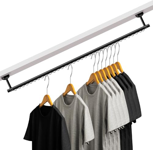 Wonderjune Closet Rail Hanging Closet Rod, 41 Any Angle Clothes Hanging Rail Under Stairs Storage Sloped Ceiling Mount Clothes Rod for Under Stairs Attic Bedroom Wall Mount(Black)