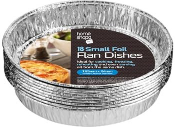 HOMESHOPA Aluminium Foil Pie Pan, 18 Pack Disposable Round Flan Trays, Durable Air Fryer Cooking Baking Dish for Pie, Fruit Tart, Quiche, Food Storage Takeaway Containers, Oven & Freezer Safe