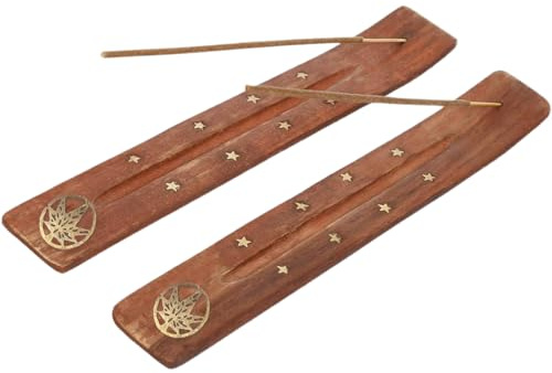 RDNKVB Lot de 2 brûleurs d'encens en bois à motif de feuille d'érable, brûleurs d'encens faits à la main avec cendrier, idéal pour la décoration de la maison, la méditation et le yoga