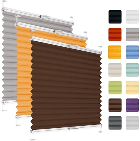 Fenster Plissee ohne Bohren zum Kleben auf Rahmen - Thermo Plisseerollo Innen - Rollo Jalousie, auf den Fensterrahmen, Faltrollo, Sichtschutz, Blickdicht, für Fenster & Tür - Braun, 30 x 90 cm