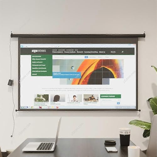 Premium Electric Motorized Projector Screen, High Contrast, Widescreen Viewing Angles, Integrated Switch, Wireless Remote Control, Wall or Ceiling Mountable / 72 Inch, 16:9 Aspect Ratio, Black Frame