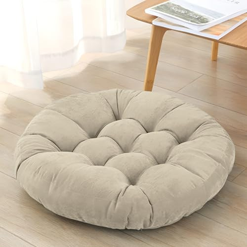 DAWNTREES Floor Pillow,1 Pack Round Large Pillows Seating for Adults, 55x55x10 cm Gray Tufted Corduroy Cushions for Outdoor Yoga Tatami Fireplace Living Room,Beige