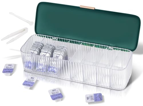 EHOTER Storage Organizer for Daily Colored Contact Lenses Disposable Contact Lens Dispenser Clear Plastic Box for All Brands Daily Lens (Green)