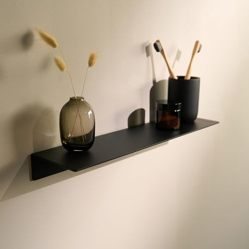 Designfabrik Hamburg Étagère Douche sans Perçage | Étagère Murale Autocollante pour Salle de Bain et Cuisine | Support de Rangement Moderne en Aluminium | 42 cm | Noir Mat