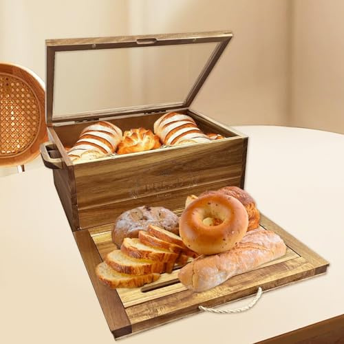 Akazien-Brotkasten mit Schneidebrett - Große Brotbox für Brot - Elegante Brotbox zur Aufbewahrung von Brot