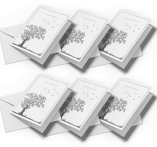 Beileidskarte/Kondolenzkarte für Beerdigung, Trauerfall, Anteilnahme | Set 6x Klappkarten und passende Umschläge mit Motiv Baum (Baum - 6 Stück)