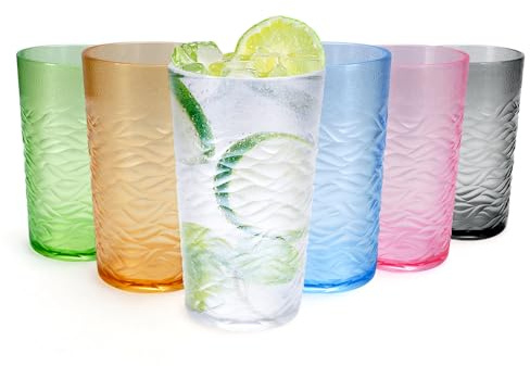 SITAKEGS Plastic Tumblers 6 Pack 500ML/17.6 oz Acrylic Drinking Glasses | Plastic Wine Glasses Stackable Portable Cocktail Glasses Multicolor Cups for Home Party Daily Use Parties Picnic Camping