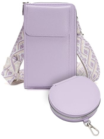 Kommodum - Borsa Donna Tracolla Piccola Borsetta Portafoglio Portacellulare e Portamoneta in Ecopelle Pelle morbido Porta Cellulare per Telefono Tracolla Intrecciata regolabile km30 (LILLA)