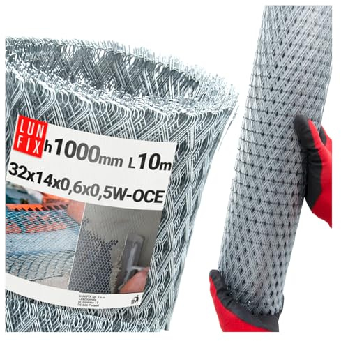 Métal déployé galvanisé 32 × 14 mm – Rouleau de 10 m – 1000 mm de large – Tapis de support de nettoyage de 0,6 mm d'épaisseur pour façade, mur, coin, plâtre intérieur et extérieur