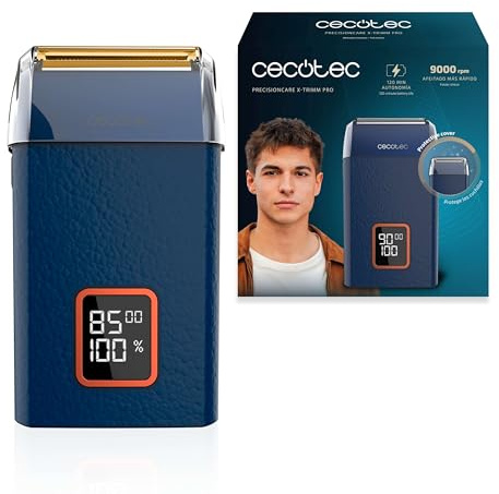 Cecotec Professionell lamellrakapparat PrecisionCare X-Trimm Shave. Läderhölje, 9 000 RPM-motor, 3 hastigheter, titanblad, LED-skärm, 2 timmars drifttid, skyddskåpa och resväska