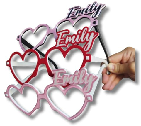 10 Pz - Occhiali Cuore Personalizzati con Nome – Accessorio Party Stampa 3D – Gadget Compleanno, Addio al Nubilato, Eventi a Tema