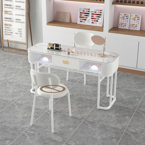 FORRTY Manikürtisch Nageltisch Mit Schubladen, Nagelstation Mit Glasplatte for Nageltechniker, Tisch for Salon & Heim Spa, Arbeitstisch, Lern- Arbeits- Konferenztisch(120cm(47.2))