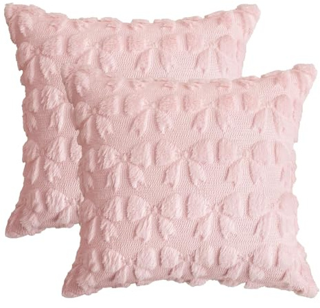 Artoid Mode Rosa Schleife Weich Künstliche Pelz Jacquard Kissenbezüge 2er Set, 40x40 cm Plüsch Samt Sofakissen Zierkissenbezug Schlafzimmer Deko