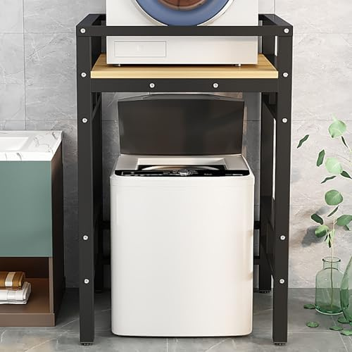 Wäschetrocknerregal, maximale Traglast 400 kg, Schwarz und Gelb, platzsparende Waschküche, mit Arbeitsplatte, perfekt für Toplader, Waschmaschine und Trockner in kleinen Räumen