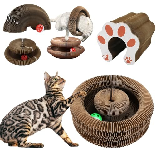Kitty Spin Modulär interaktiv kattklo leksak, vikbar med tingelboll - 3-i-1 anti-stress-tunnel som stimulerar jaktinstinkt och skyddar möbler (klo)
