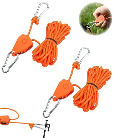 LOZTBUE 2 Stück Flaschenzug mit Seilspanner Abspannseil, Umlenkrolle mit Zeltspanner, Seilratsche mit 4m Seil,Abspannseile mit Seilbremse, Gilt für Camping, Sonnensegel, Zelt