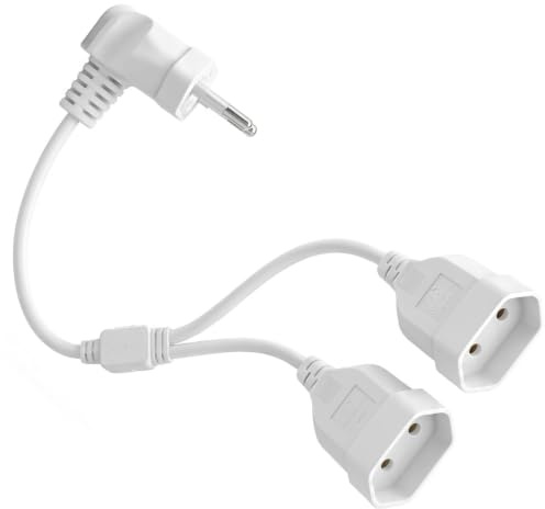 2 en 1 Cable Alargador con Enchufe Euro Televisore Monitor Consola de Juego | 250 V 2,5 A Cable Alargadores Europeo de Corriente Acodado Alargador Enchufe Plano Sección 2 x 0,75 mm² 50 CM Versatilidad