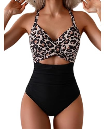 XDSP Costume da Bagno Intero Donna Sexy Scollo a V Costumi da Bagno Sling Regolabili Bikini Push Up Imbottito Reggiseno Curvy Vita Alta Costumi Un Pezzo Controllo Pancia Spiaggia Beachwear Swimwear