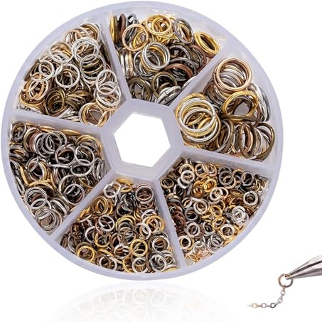 970 Piezas Anillas Abiertas para Hacer Joyas, Kit de Argollas de Salto en Colores Mixtos para Collares, Pulseras y Pendientes, Conectores de Metal para Bisutería y Llaveros DIY