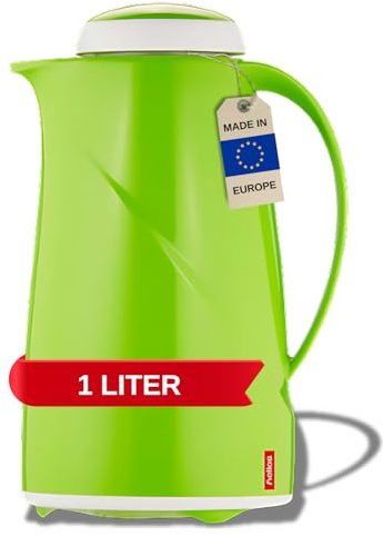 Helios Wave Thermoskanne Kiwi 1L - 6h Heiß - Hält Getränke heiß & kalt Spülmaschinenfest – Leichter, robuster Kunststoffmantel – Ideal für Kaffee & Tee