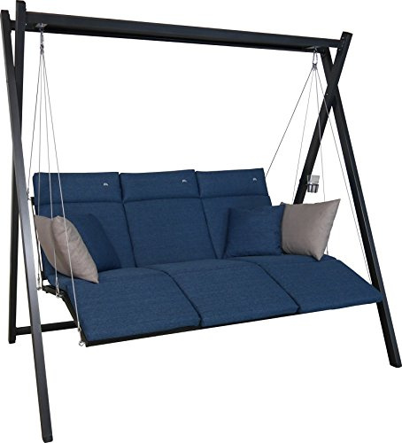 ANGERER Hollywoodschaukel Relax Smart blau | Gartenschaukel Made in Germany, Schaukel zum Sitzen, Liegen und Entspannen, inklusive Bett-Funktion, einfache Montage