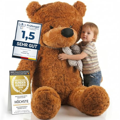 Feluna® Riesen Teddybär XXL 120 cm, Kuschelbär Dunkelbraun mit Schleife | Perfekt zum Kuscheln, original extra großer Teddy xxl, schadstoffgeprüftes weiches Plüsch, Teddy bär groß, geruchsneutral