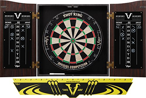 Viper Vault Dart Board Cabinet Set with Shot King Sisal Bristle Dartboard, 6 Steel Tip Darts, and Throw Line Marker for Adults Man Cave