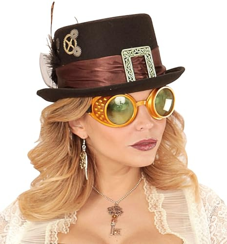 Widmann 01787 - Brille Steampunk, gold, mit verstellbaren Brillenband, Mottoparty, Karneval