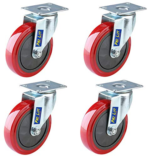 Pro-Lift-Werkzeuge 4 Stück Lenkrollen je 150 kg Tragkraft PU Rollenbelag Durchmesser 125 mm Transportrollen lenkbar 4x Schwerlastrollen Rollen