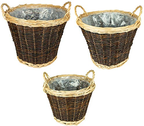 HRB Weidenkorb 3er Set, Korb zur Aufbewahrung aus weidengeflecht, Pflanztopf mit den Größen 38x30, 32x25, 25x21 cm