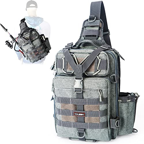 YVLEEN Angelausrüstungs-Rucksack, Aufbewahrungstasche, wasserabweisend, Angelrucksack mit Rutenhalter, Geschenk für Männer