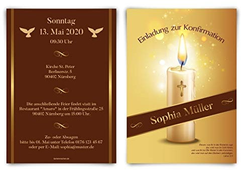 Kartenmachen.de 10 x Konfirmation Einladungskarten individuell DIN A6 148x105mm Konfirmationskerze