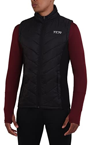 TCA Herr Excel Löparväst med dragkedjefickor, lättviktig, termisk och vadderad för promenader och vandringar - Svart, XL