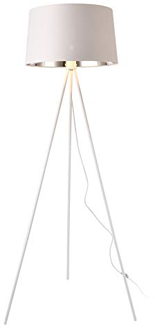 lux.pro Lampada da Terra a Treppiede Alta 150 cm in Metallo con Paralume Conico in Tessuto Ø 45 cm Piantana Tripode Illuminazione per Soggiorno Salotto Studio - Bianco