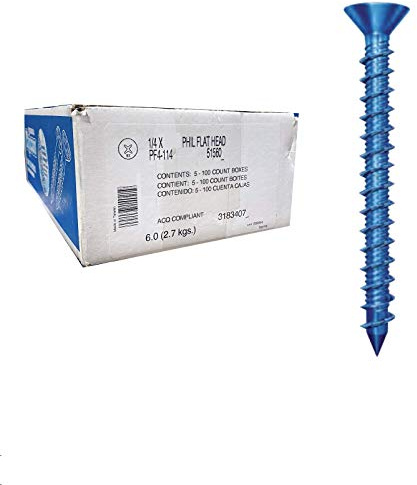 ITW RED HEAD 1/4 inch x 3-3/4 inch Tapcon,PF4-334 Flat Phillips Concrete Screw for Anchoring to Masonry,Block or Brick (500 per Case)