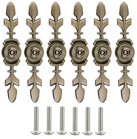 Dtoterul 6 Piezas Tiradores Vintage para Puertas, Armarios y Cajones - Pomos de Cocina con Tornillos - Herrajes Antiguos para Muebles, Bronce