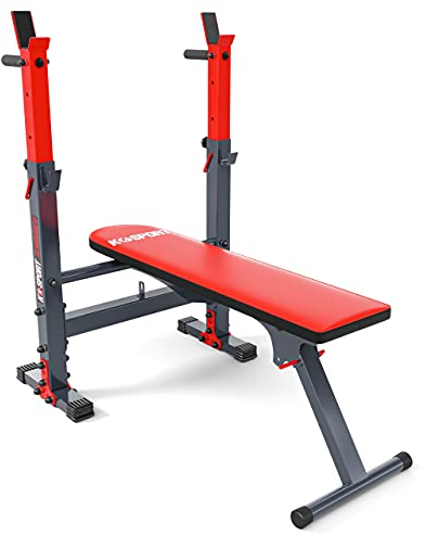 K-Sport: Multifunktionale Trainingsbank bis 250kg belastbar I 3 stufig verstellbare Krafttrainingbank mit Langhantel-Ablage I zusammenklappbar, inkl. E-Book